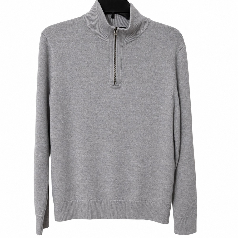 Banana Republic Mens S Quarter Zip Sweater Gray 100% Extra Fine Merino Wool